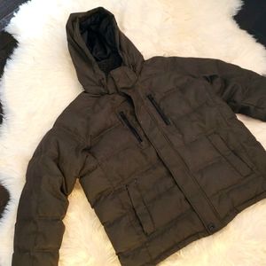 Hawke & Co Olive green men's puffer jacket, size XXL, pockets, zippers, snaps